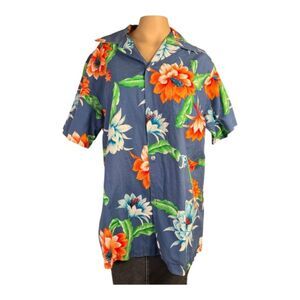 Kai Nani Hawaii Blue Floral Hawaiian Shirt M